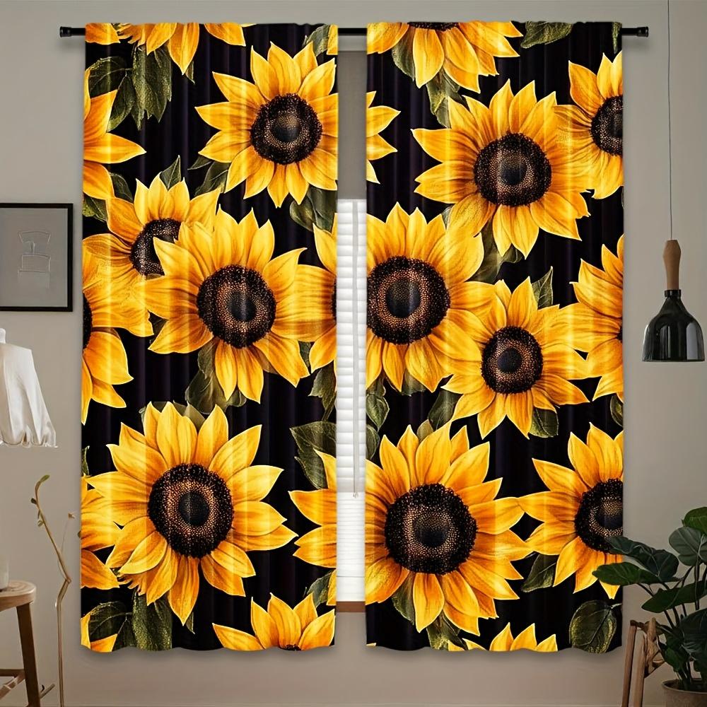 2Pcs Polyester Sunflower Black Vibrant Printing Window Curtains Birthday Party Decoration Backdrop Drapes for Living Room