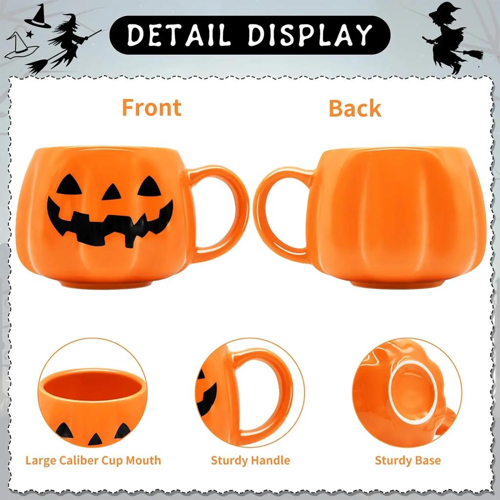 1pc 400ml Halloween Pumpkin Mug Decor Halloween Pattern Mug Ceramic Cute Pumpkin Coffee Cup Birthday Tabletop Drinkware Gifts