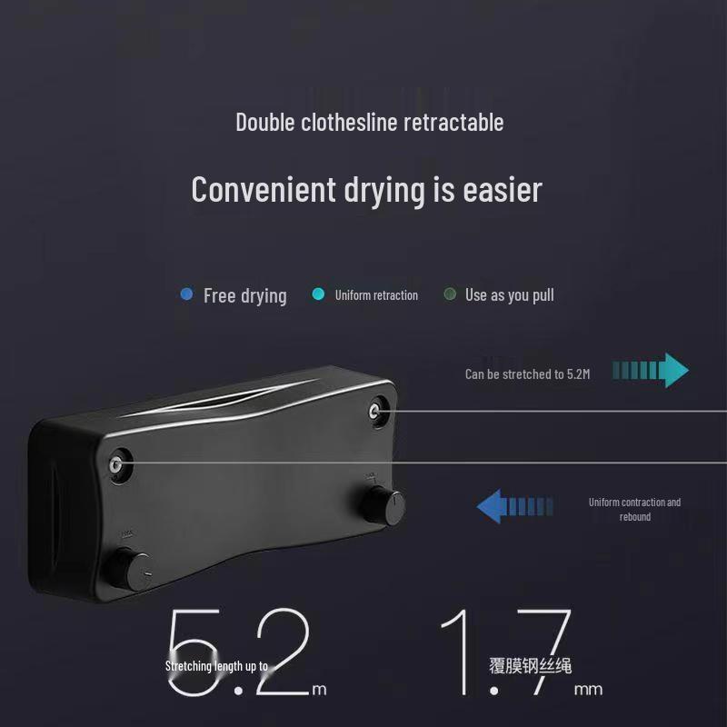 Invisible No-Drill Retractable Stainless Steel Clothesline, 5m Drying Rope for Indoor/Balcony Use