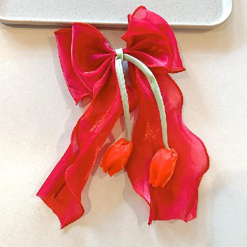 Ethereal Tulip Mermaid Iridescent Bow Hair Claw with Ribbon Tails Sweet Girl Pearlescent Color Fashion Shark Clip for Women