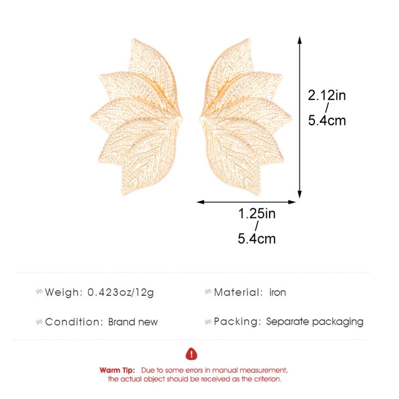 Exaggerated Gold Color Leaf Texture Fan Earrings For Women Metal Earing Jewelry  Trending New Women's Earrings Accessories