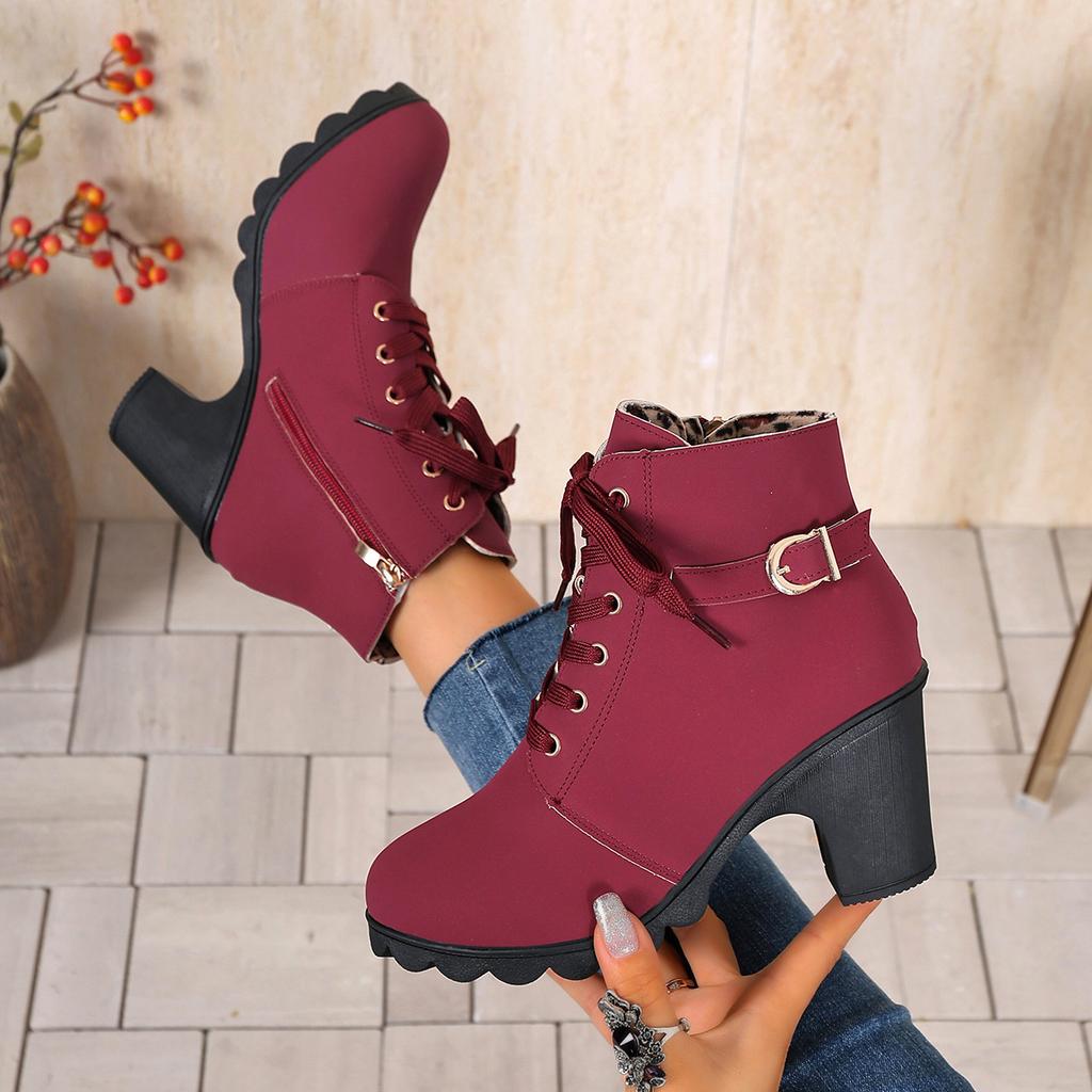 Fashion 2025 Fashionable Roman-style boots - High-heeled shoes for women with lace-up buckles, fashionable high-top leather ankles