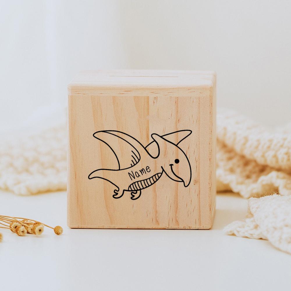Personalized Children's Money Box Wooden Cute Dinosaur Piggy Bank with Name Baptism Gift New Baby Gifts Wooden Money Box