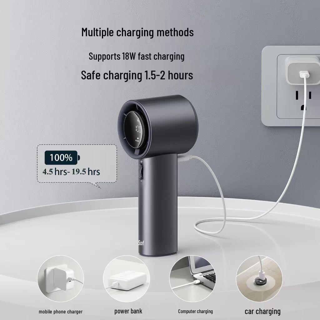 Turbo 100 Ultra-High Speed LED Handheld Mini Fan with Smart Display and Long-Lasting Battery