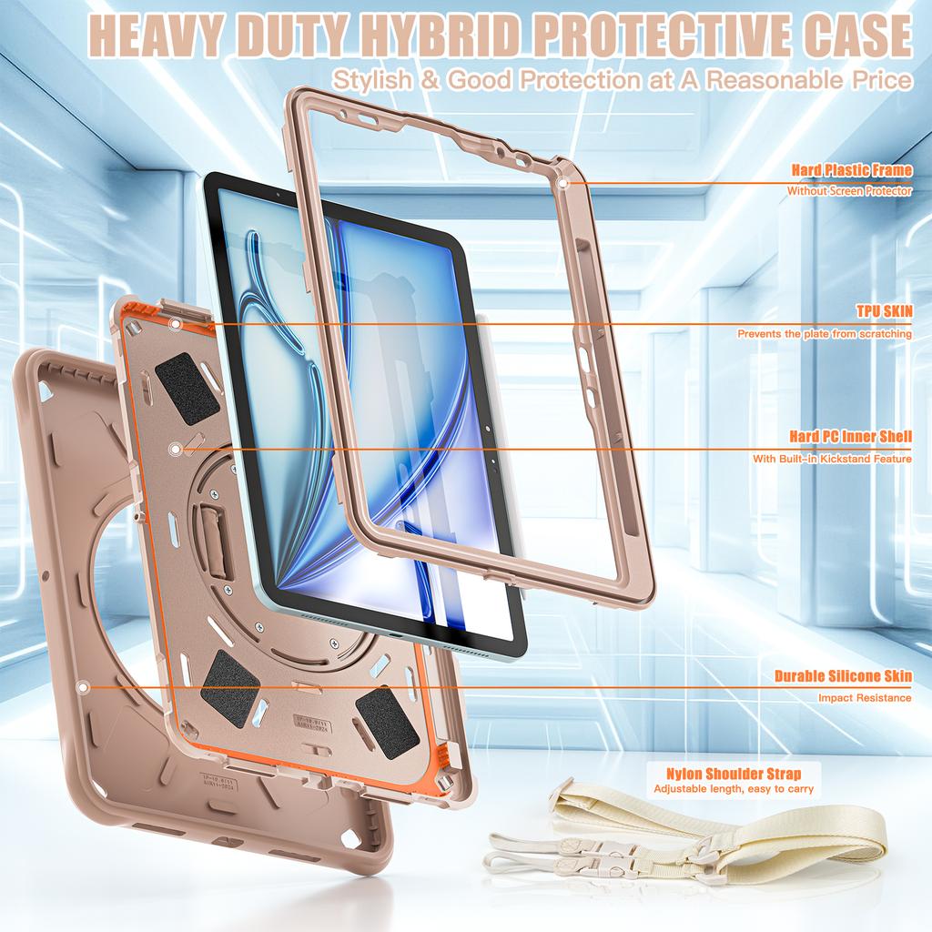For iPad Air 11 (2025)/(2024)/Air (2022)/(2020)/Pro 11 (2022)/(2021)/(2020)/(2018) Case Kickstand with Shoulder Strap