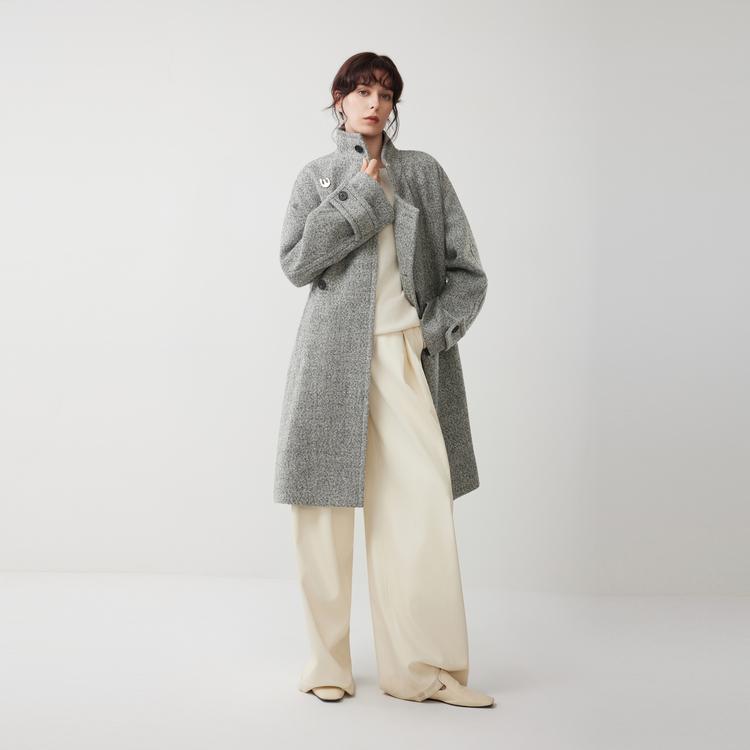 ELLE French Old Money Style Stand Collar Casual Versatile Long Sleeve Woolen Overcoat Women Outerwear EF53085