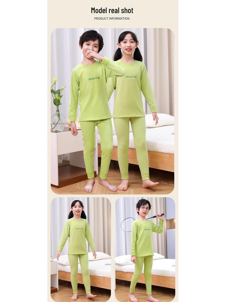 Kids' Raglan Color Block Long Sleeve Pajama Set - Autumn/Winter Warm Underwear for Boys & Girls