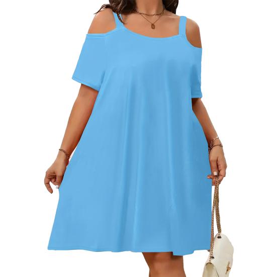 Women's Summer Off Shoulder Mini Dress Short Sleeve Flowy A-line Dress Casual Loose Beach Vacation Sundress