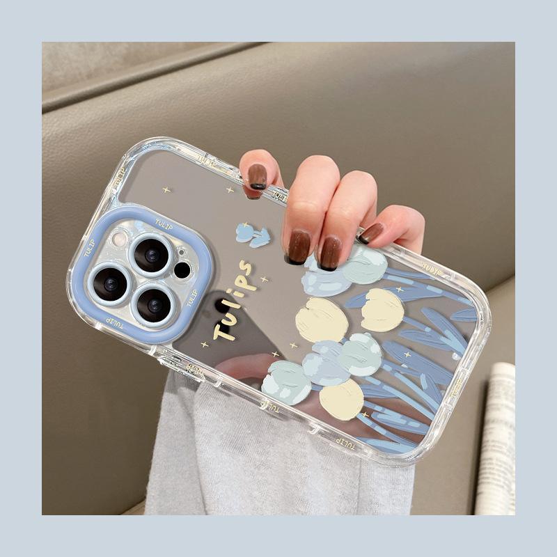 Oil Painting Tulips Suitable for 16promax IPhone Case Iphone14/13 Transparent 12 Mirror Xs/15