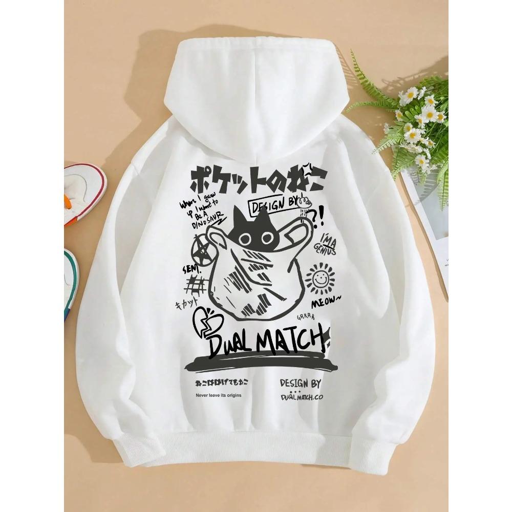Autumn Cute Cat Cartoon Print Men Sweatshirt Women Harajuku Casual Loose Hooded Fashion Soft Pocket Hoodies Warm Female Clothes