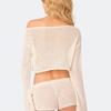 Women's Crochet Knit Crop Top Y2k Long Sleeve Cropped Sweater Shrug Off Shoulder Hollow Out Knitted Tops