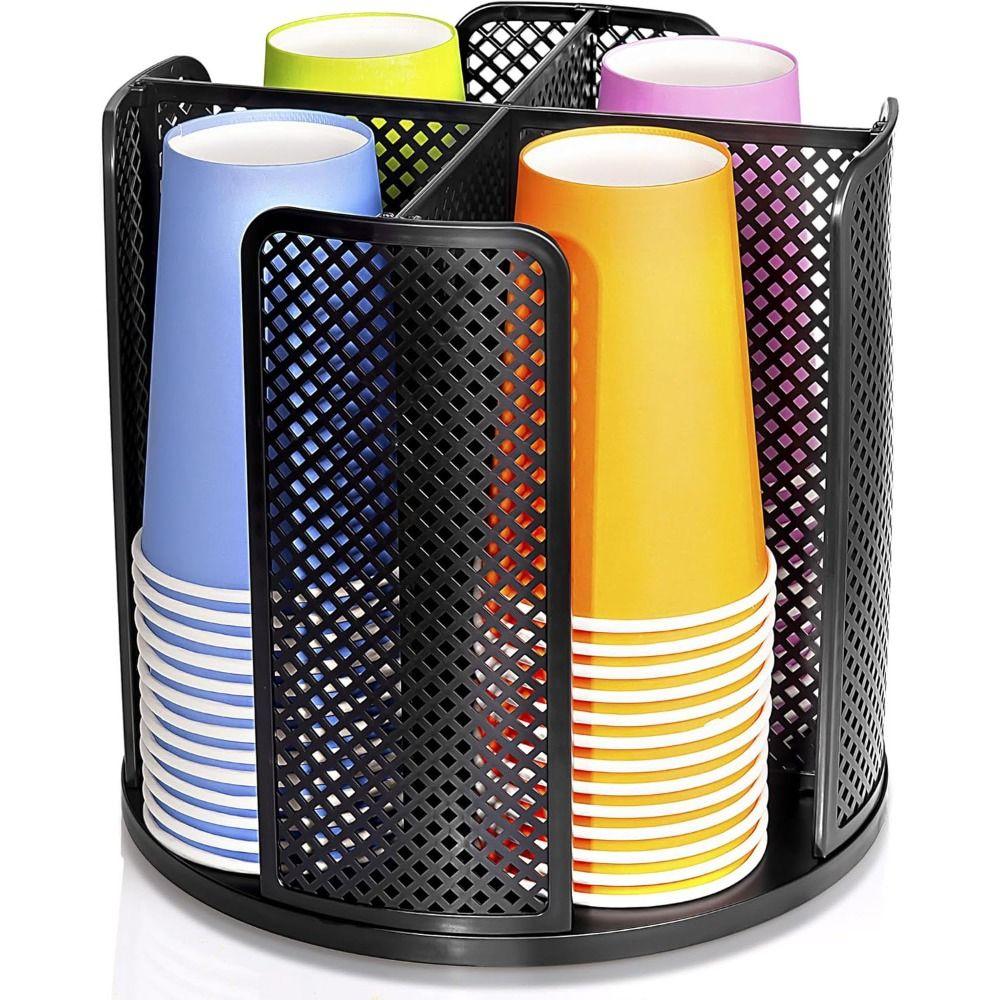 Removable Rotating Paper Cup Dispenser with 4 Compartments Space-Saving Disposable Cups and Lid Holder Storage