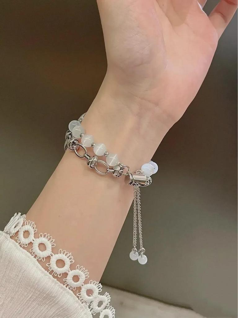 Cat's Eye Stone Bead Metal Strap for Apple Watch