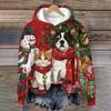 Women's Fashion Long Sleeve Christmas Print Loose Hooded Sweatshirt Top