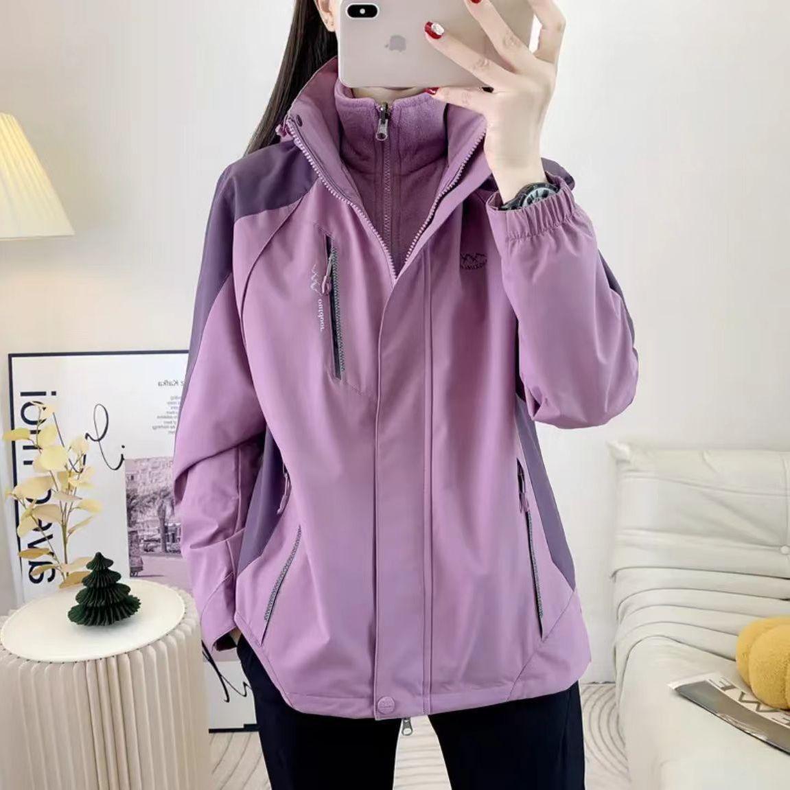

Women s 3-in-1 Windproof Waterproof Fleece Jacket for Outdoor Sports, Hiking, and Travel. L 105 lbs