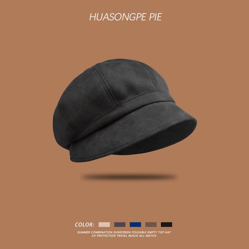 Beret Suede Versatile Internet Celebrity Japanese Temperament Painter Hat Big Head Circumference Retro Octagonal Hat