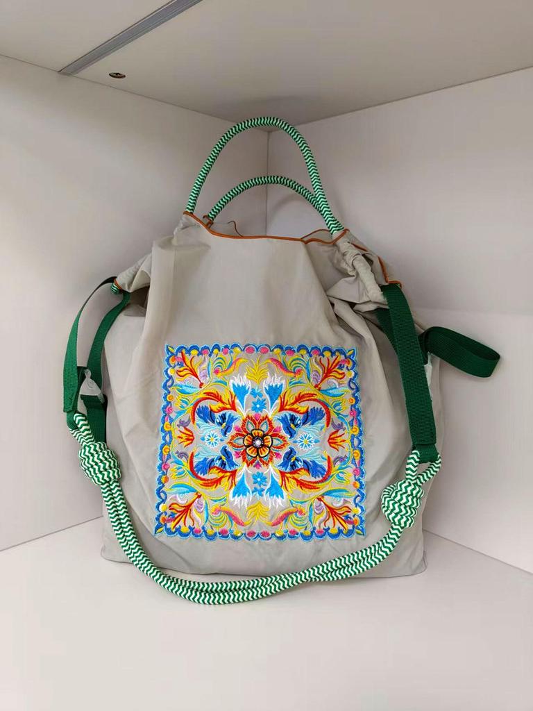 Individuelle große Canvas-Tragetasche mit exquisiter Stickerei - Vielseitige Damen-Nylon-Einkaufstasche