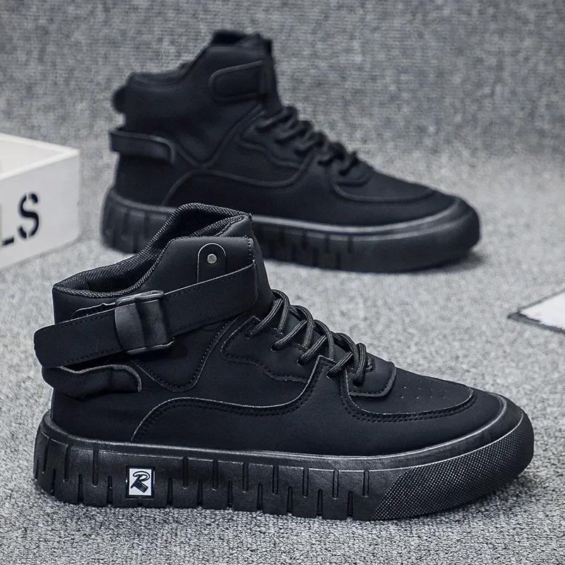 

Мужские ботинки Весенние новые однотонные трендовые кроссовки с высоким верхом Роскошные платформенные туфли для скейтбординга для мужчин Zapatillas De Hombre 39