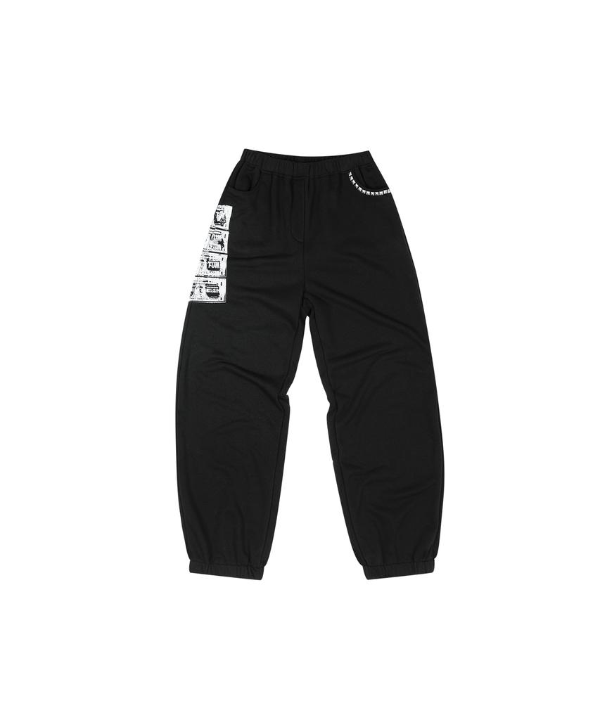 Dogeumaegseu Studded Currency Sweat Pants Black