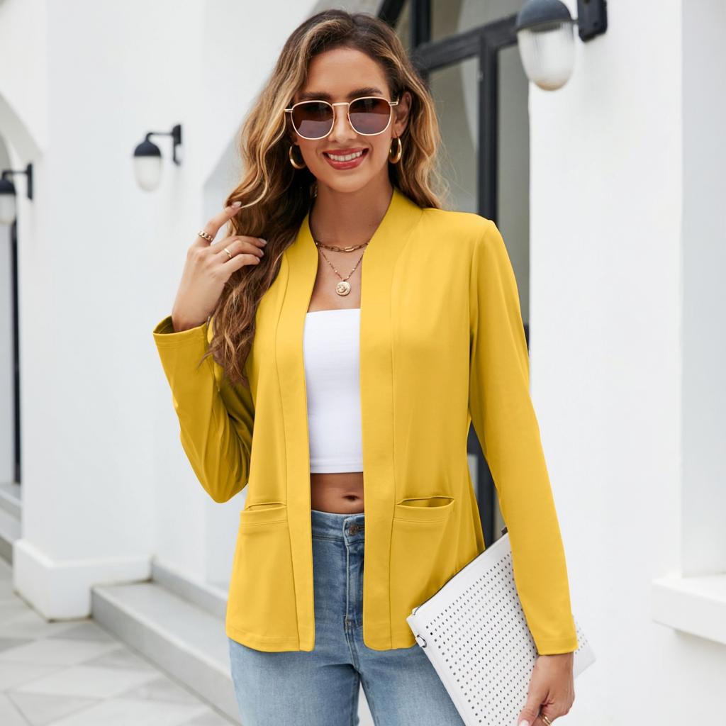 Women's Lightweight Casual Long Sleeve Cardigan with Pockets Color Open Front Top