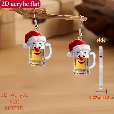 Christmas Clown Hat & Beer Mug Earrings - Creative Acrylic Holiday Jewelry
