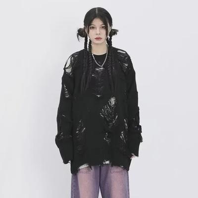 Suéter Unissex High Street Camadas com Furos 2023 - Estilo Preguiçoso Outono/Inverno