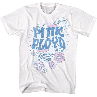 Pink Floyd Dark Side Tour Floral Og Sol Musikk Hvit Bomulls T-skjorte
