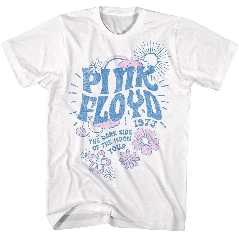 Pink Floyd Dark Side Tour Floral And Sun Music White Cotton T-Shirt