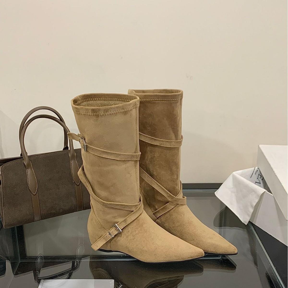 

2025 Knight Boots Ladies Year Retro Style Round Head But Knee Boots Skinny Boots Western Cowboy Boots 39