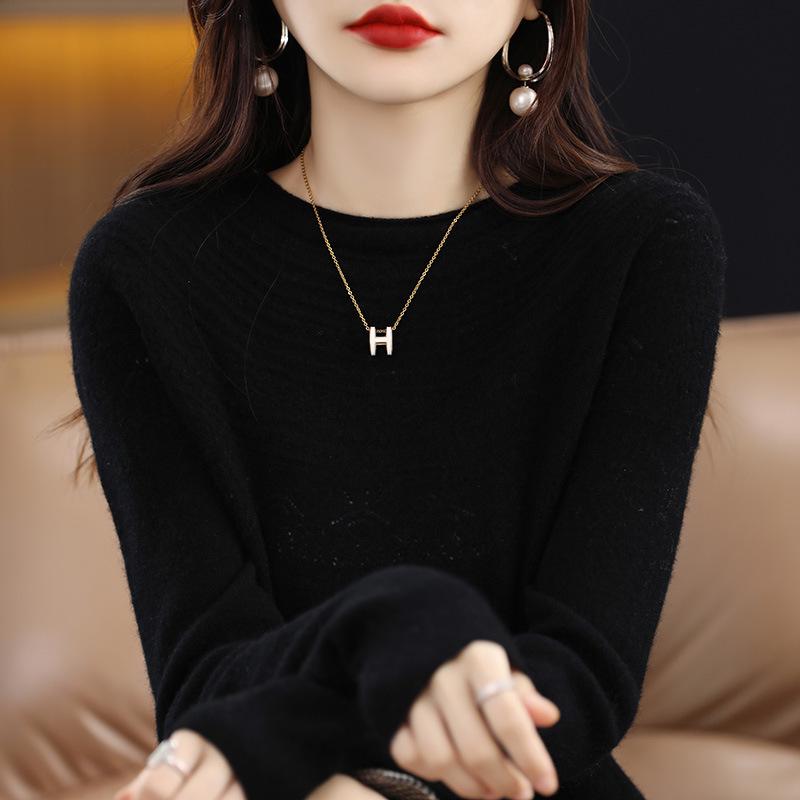 Women's Wool Sweater: Autumn & Winter Loose Knit, Half-High Collar, Hollow-Out Design, Rolled Hem.