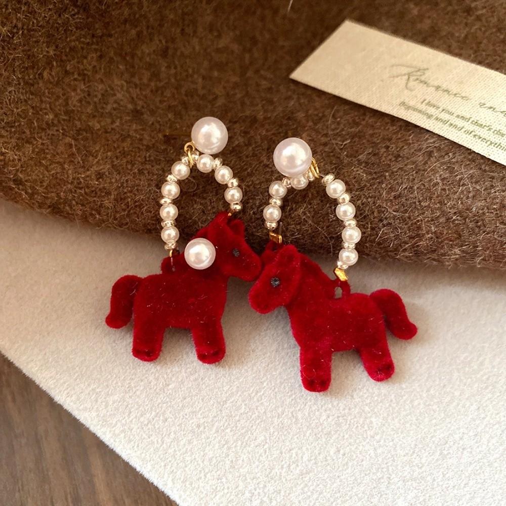 Cartoon Horse Horse Mascot Drop Earrings Fashion Jewelry Red Pony Earrings  Party
