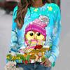 Cartoon Owl Pattern Cotton T-Shirt For Women Christmas Style Long Sleeve Tops Autumn O Neck Oversized Pullover Harajuku Sweater