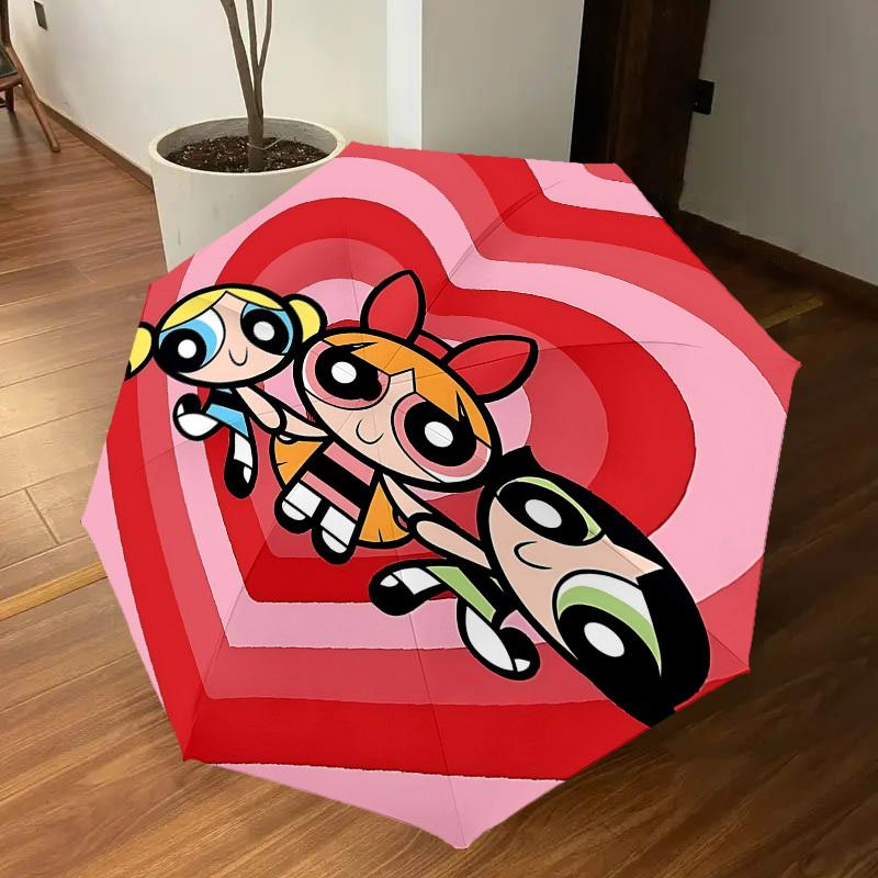 1PC Warner Powerpuff Girls Automatic Open/Close Umbrella with Windproof, 73-Rib Sturdy Canopy, Durable Ribs1290A