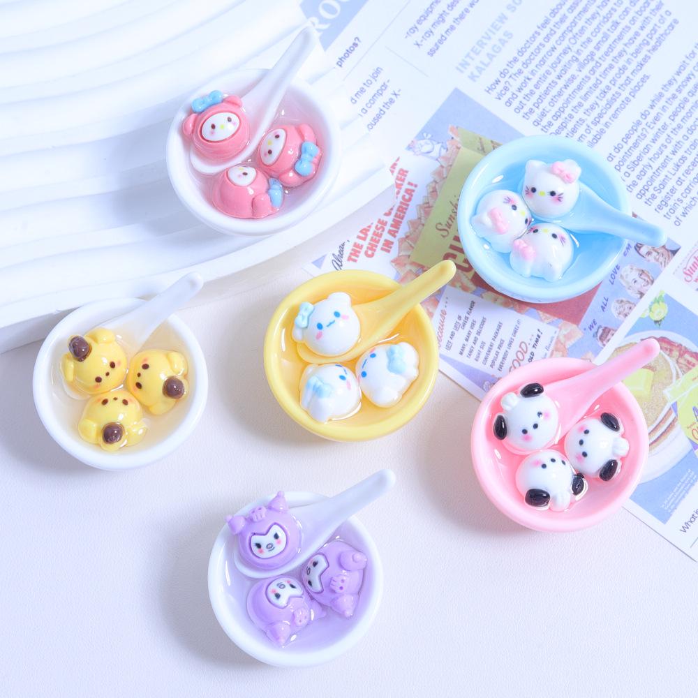 3D Handmade Animal Meatball Bowl DIY Ornament with Edible Toy Accessories - Cream Glue Resin Supplies.