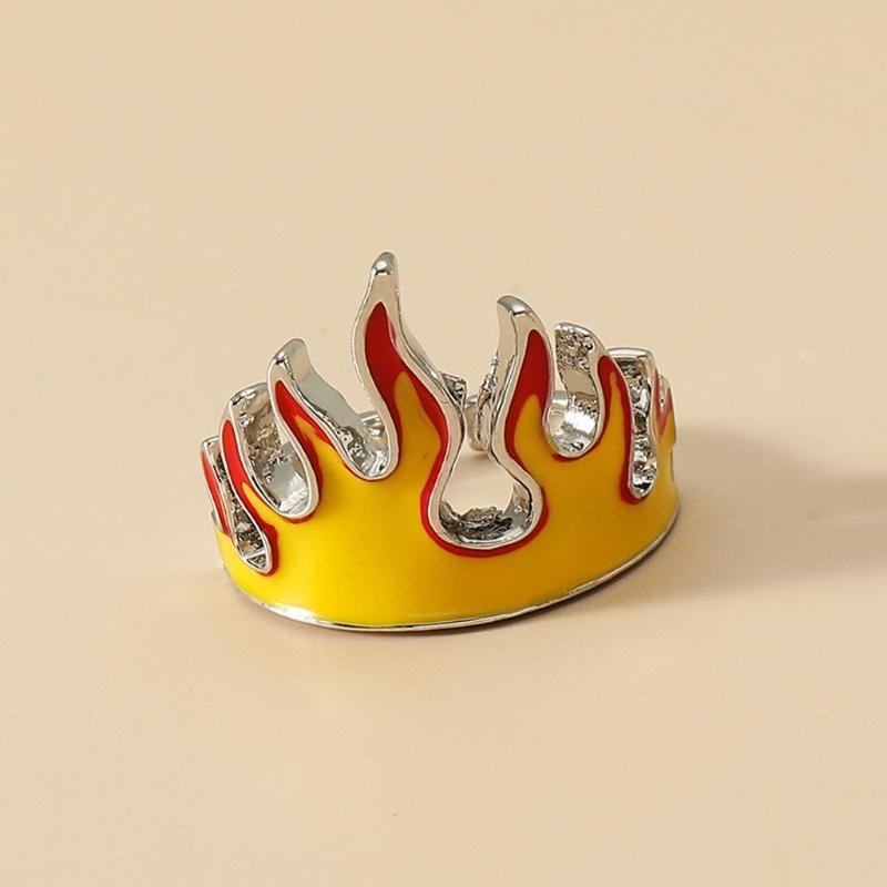 Hipster Personality Flame Ring Gothic Punk Vintage Aesthetic Yellow Fire Open Finger Ring Jewelry Gift for Women Men