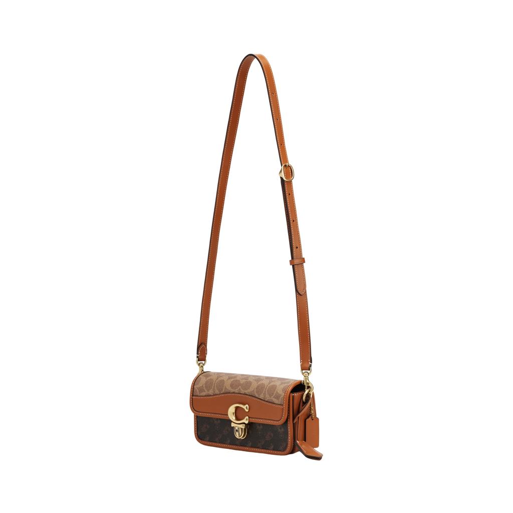 Coach Studio Baguette 20 Metal Logo Monogram Print Faux Leather Shoulder Bag Small Women Shoulder Bag Brown CR798-B4V6