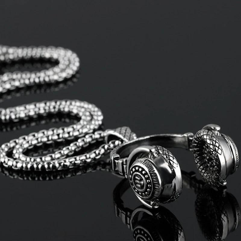 Free Fan DJ Music Headphone Pendant Necklace Long Chain Men Women Hip Hop Jewelry Rock Headset Necklace Male Gift S110