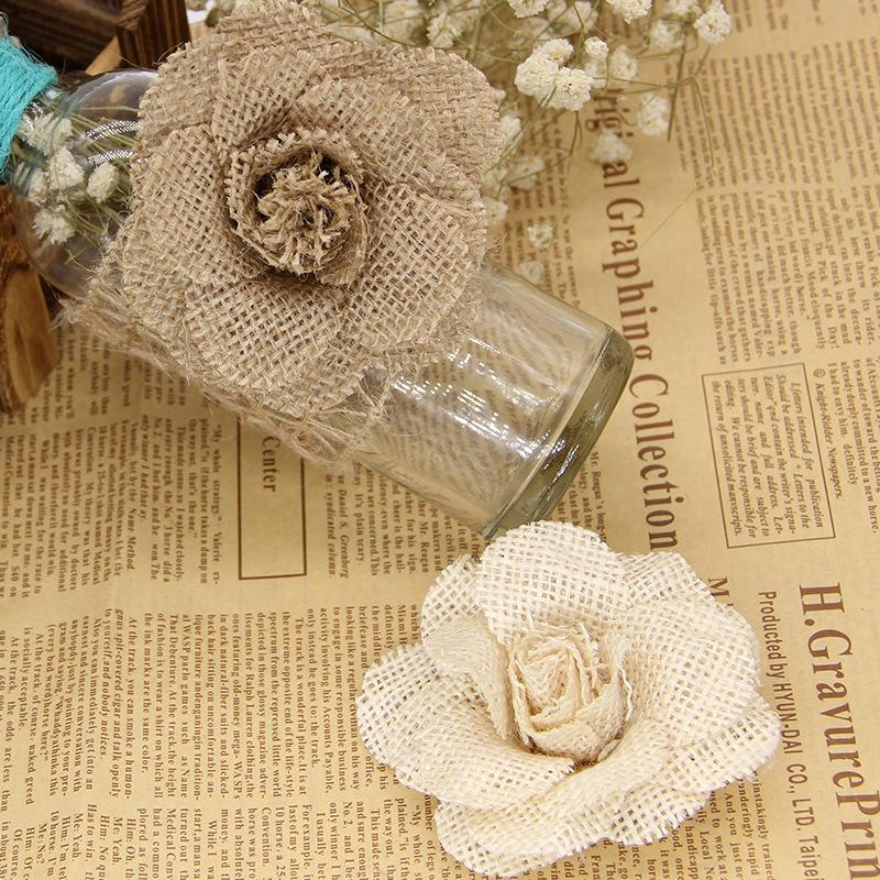 2/3/5pcs 9cm Handmade Jute Hessian Burlap Rose Flowers Vintage Rustic Wedding Decoration Jute Christmas Decorations for Home