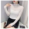 European Autumn New Slimming Fashion Mesh Splicing Hot Diamond Beads Sexy Versatile Long-sleeved Bottoming Shirt