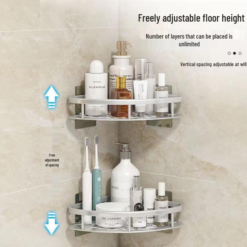Punch-Free Aluminum Corner Bathroom Storage Rack