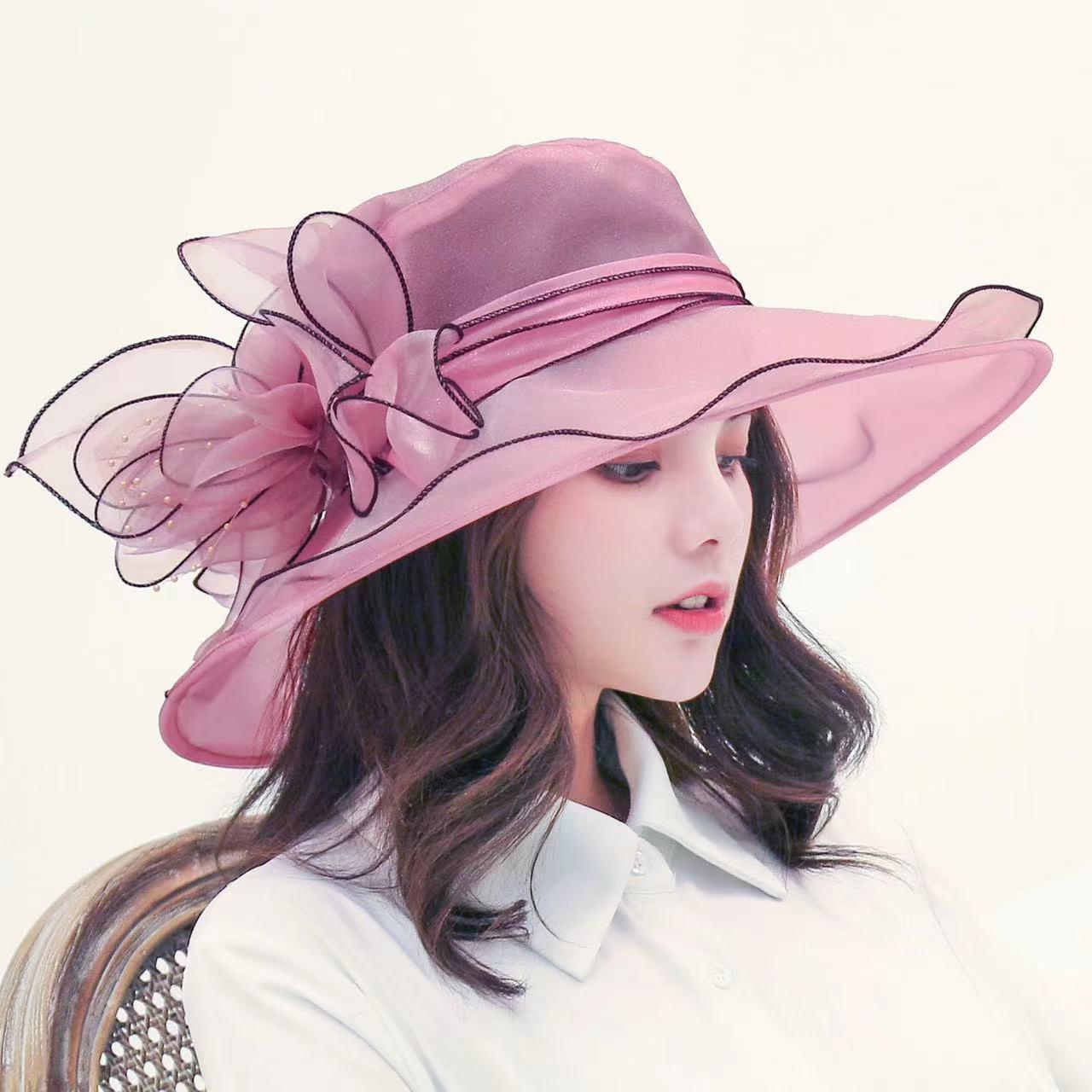 

Women s Retro Organza Mesh Sun Hat - European & American Style for Summer Outdoors розовый/фиолетовый