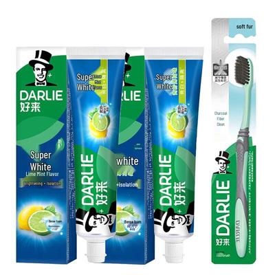 Ice Fresh Super White Lime Mint Toothpaste & Charcoal Toothbrush Set
