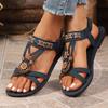 Fashion Vintage Ethnic Wind Soft Sole Sandals Women Boho Beaded Non-Slip Vacation Seaside Flat Beach Shoes Plus Size