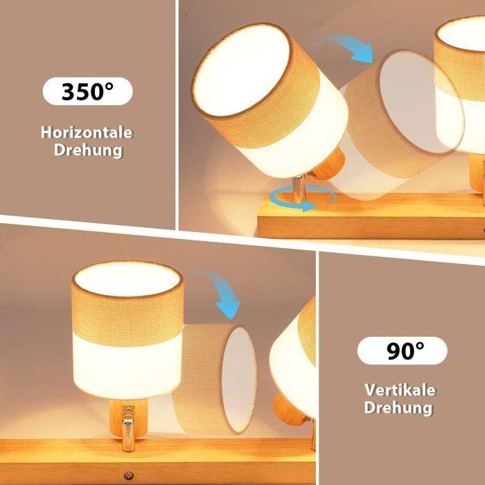 4-spot Ceiling Light - NETTLIFE - 4 Lamps - Wood - 350° Adjustable Fabric Lampshade - E14