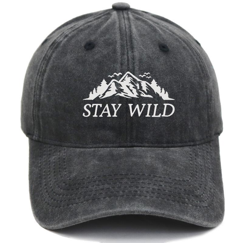 Stay Wild Mountain Embroidered Baseball Cap With Soft Top For Outdoor Sunshade Black