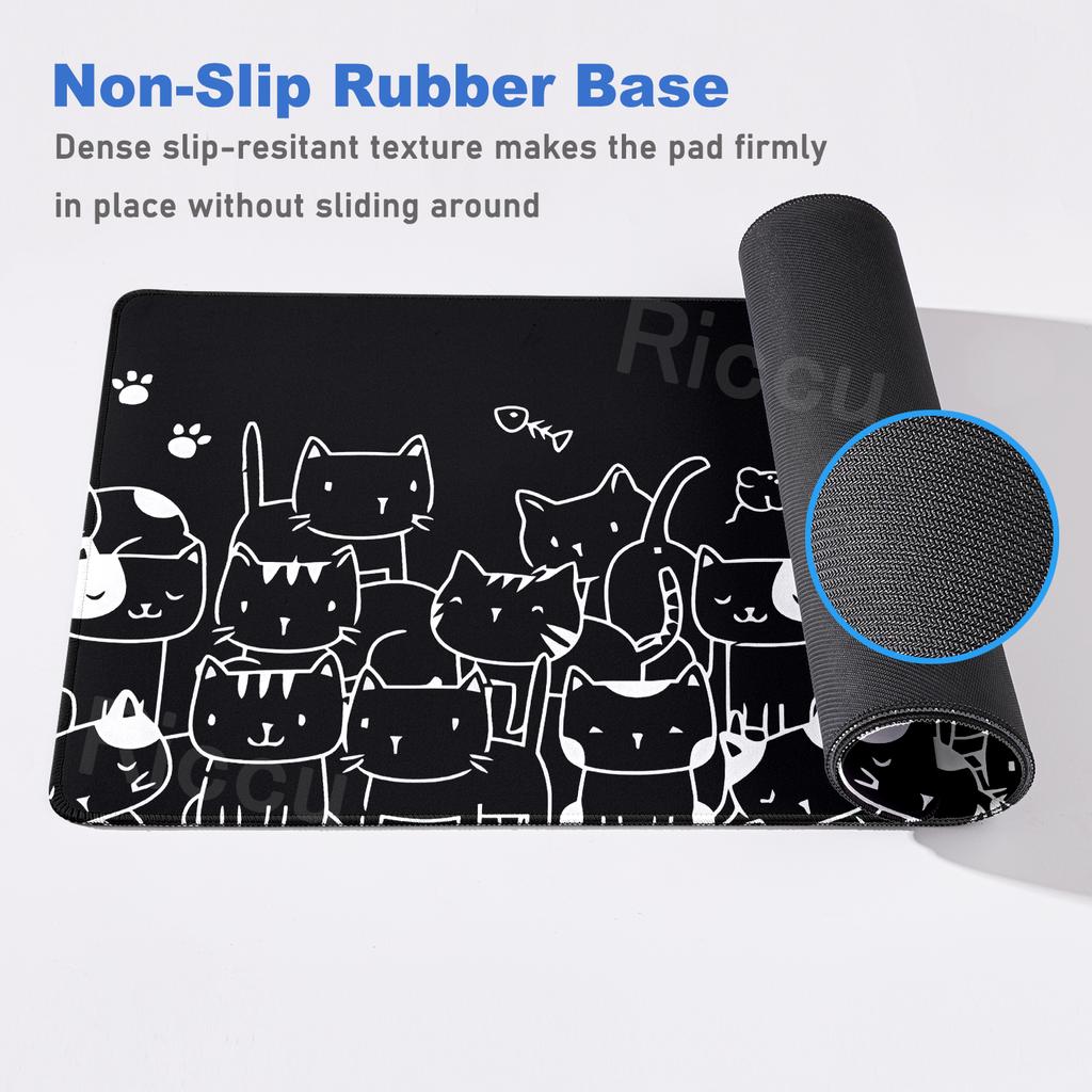 Süße Katze Mauspads Groß Computer Büro Spiel Tischmatten Gummi Anti-Rutsch Mauspads Dekor Schreibtischunterlagen Spielmatte Schwarz Weiß Mauspads