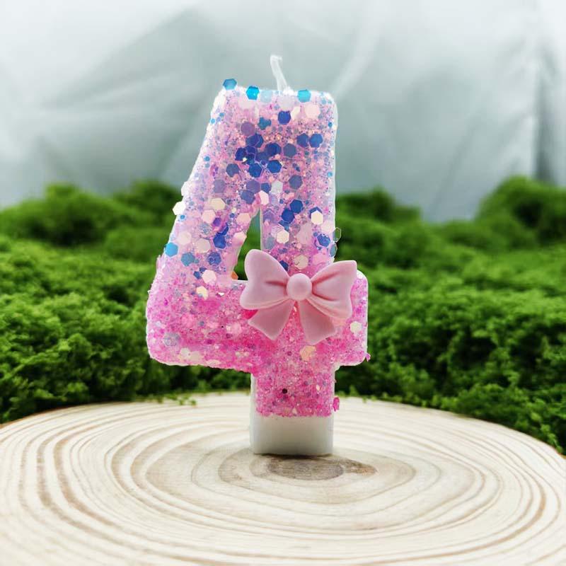 Creative Design Pink Bow Digital Birthday Candle Cake Decoration Year Old Party Candle