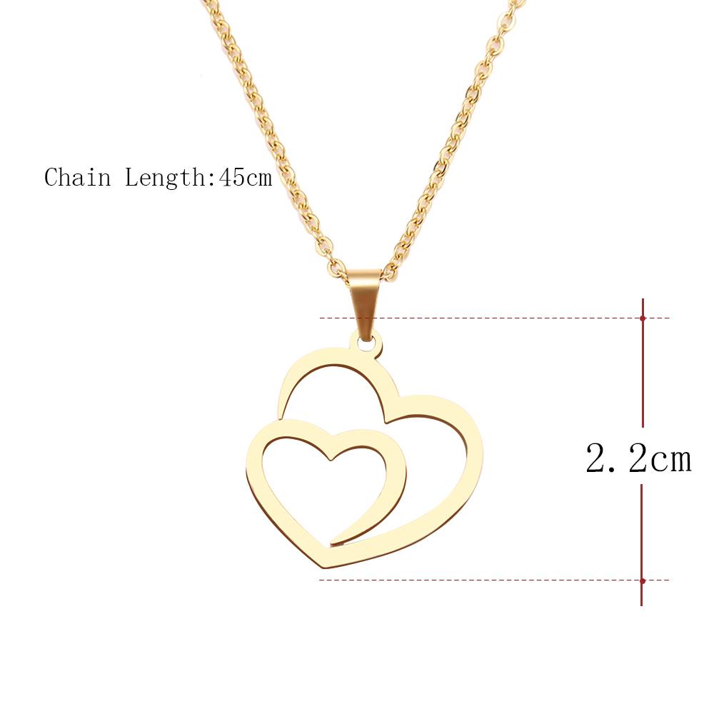Stainless Steel Necklace For Women Man Hollow Double Heart Choker Pendant Charms Necklace Engagement Zircon