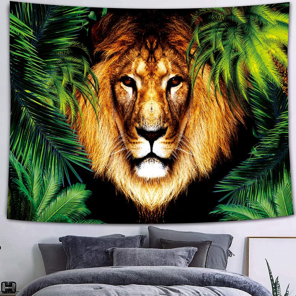 Simsant Forest Wildlife Tapestry Psychedelic Lion Forest Wall Hanging Tropical Plants Nature Landscape Dorm Bank