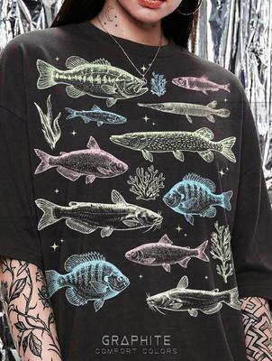Vintage Fish Chart 90S Graphic Style Comfort Colors® Tshirt, Retro Fisherman Angler Faded Tees, Nature Y2K Streetwear Fishing Gift,